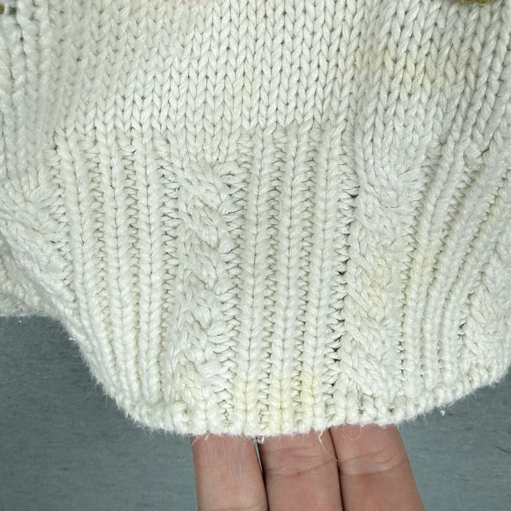 Vtg Cable Knit Mock Neck Sweater Spring Floral Embroidered Grandmacore Med *read